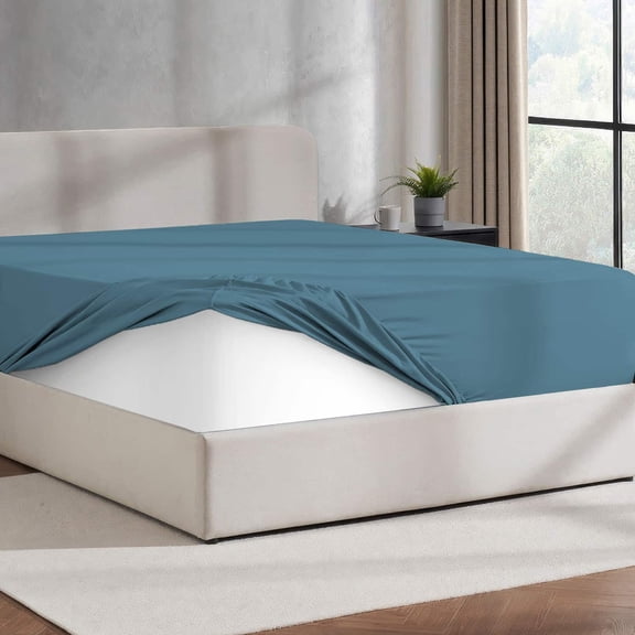 Virtu Queen Fitted sheet only, 1800 Extra deep pocket fitted sheet soft microfiber, Stone Blue