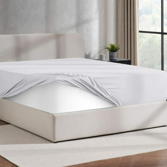 Virtu Queen Fitted sheet only, 1800 Extra deep pocket fitted sheet soft microfiber, White