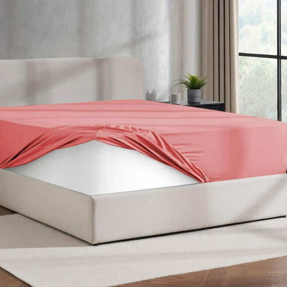 Virtu Queen Fitted sheet only, 1800 Extra deep pocket fitted sheet soft microfiber, pink Clay