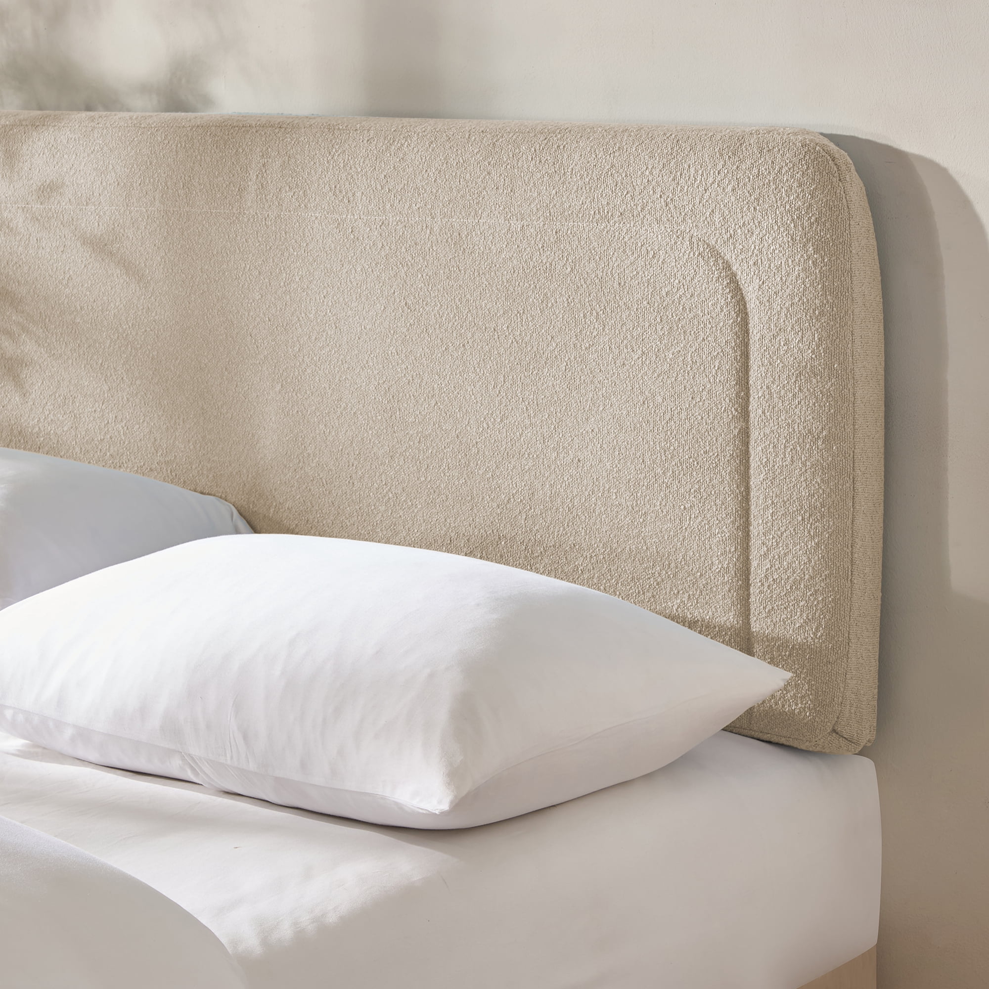Virtu Queen Headboard No Tools Required Peel and Stick Upholstered Boucle Bed Headboard Only, Beige