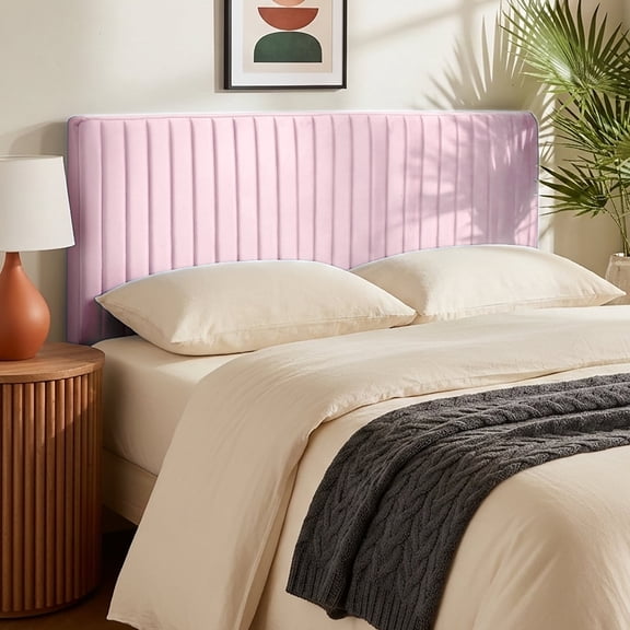 Virtu Queen Headboard No Tools Required Peel and Stick Upholstered Velvet Bed Headboard Only, Blush