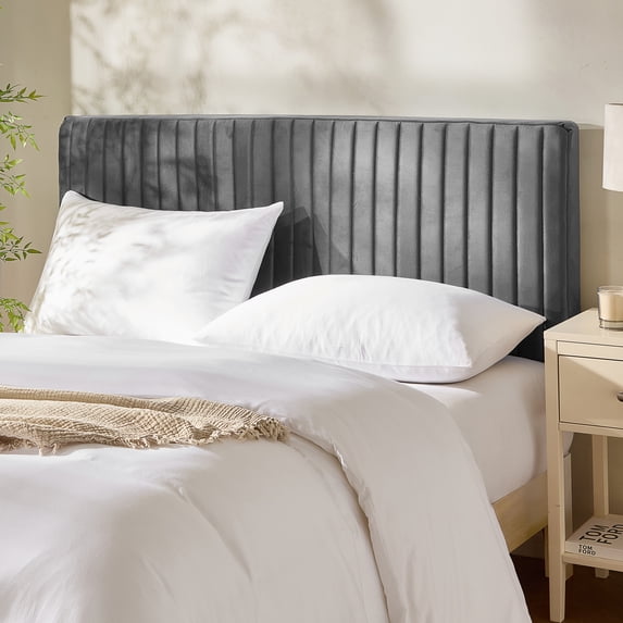 Virtu Queen Headboard Only, Queen Size Upholstered Velvet Bed Headboard, Wall Mounted, Peel and Stick, No Tools Required, Gray