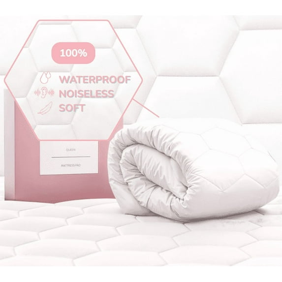 Virtu Queen Size Quilted Fitted Mattress Pad Cover, 100% Waterproof Mattress Protectors, Deep Pocket Fitted Mattress Cover 8" - 21" (60" x 80", White)