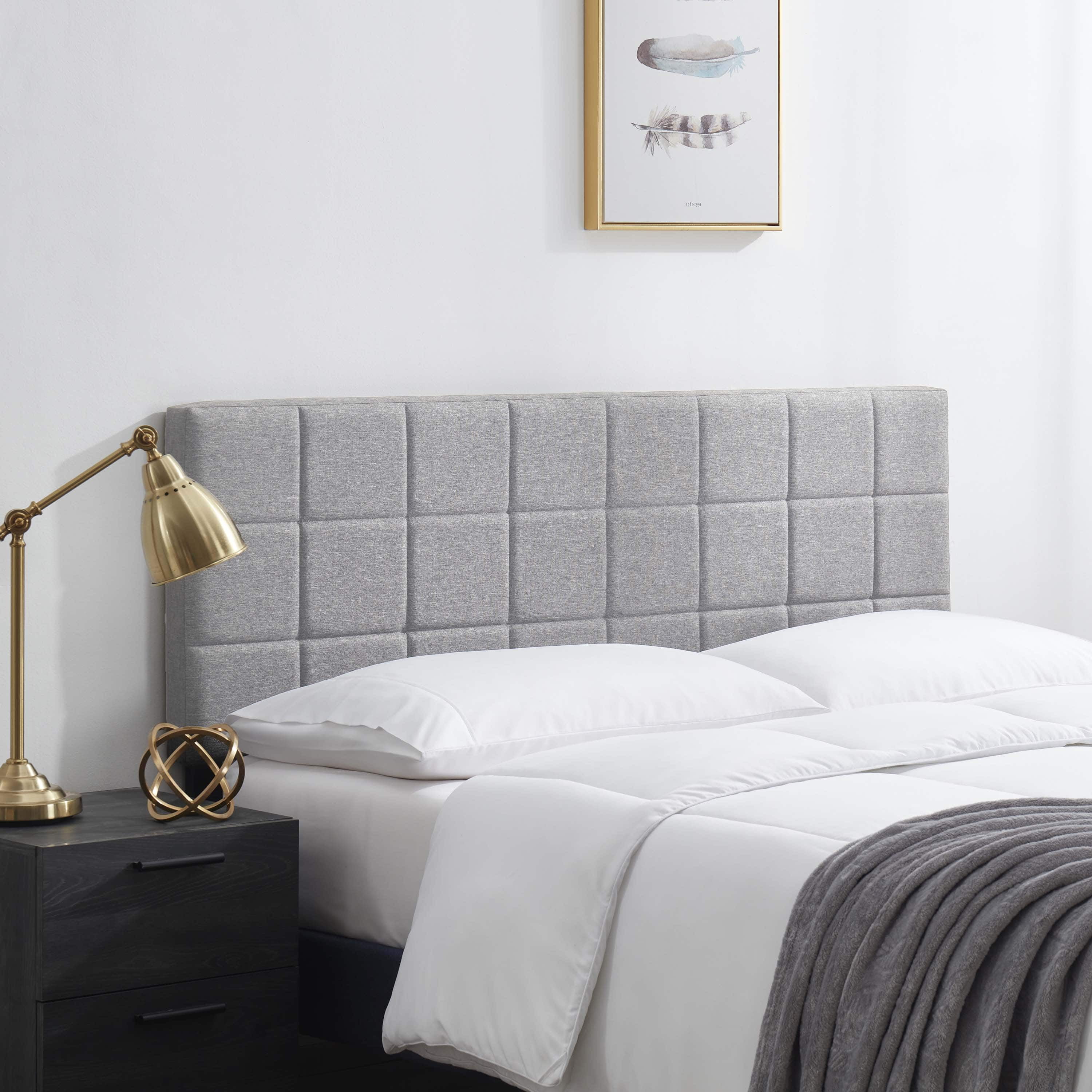 LammaLoe Square Tufted Upholstered Queen Headboard with Adjustable Height, Silver, Queen