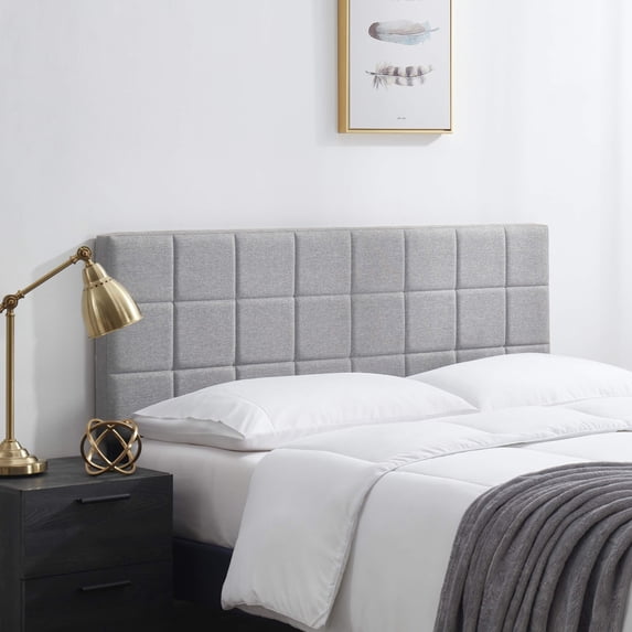 LammaLoe Square Tufted Upholstered Queen Headboard with Adjustable Height, Silver, Queen
