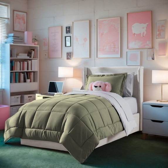 Virtu Twin Comforter Sets, 5 Piece Twin Bed in a Bag, Reversible Twin Bedding Comforter Set with Sheets, Kids Bedding, Light Sage