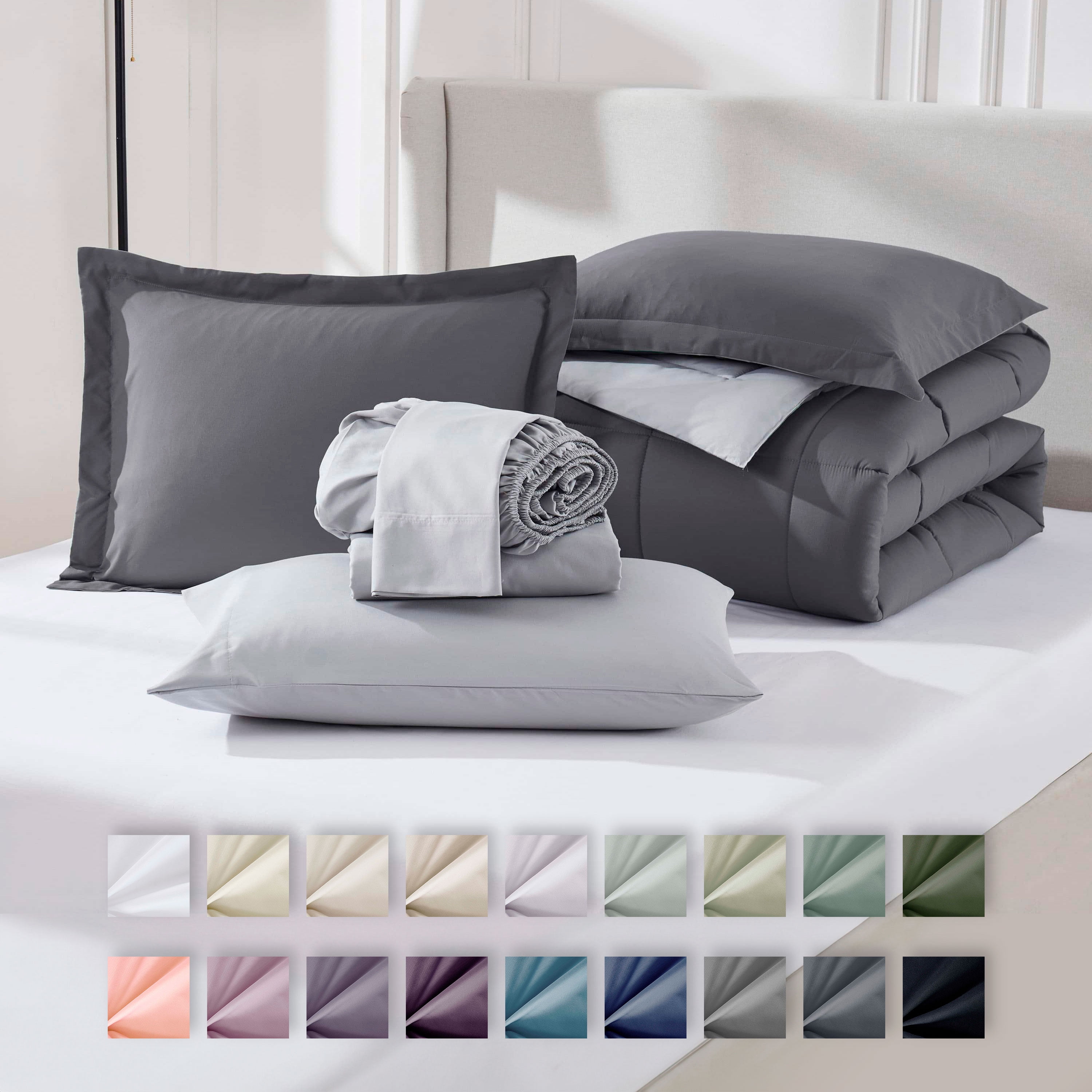 Twin XL Gray Reversible Microfiber Bed in a Bag Set