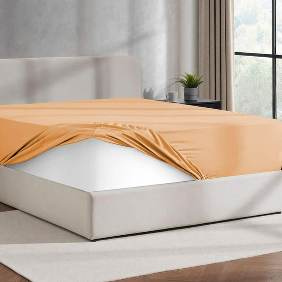 Virtu Twin Fitted sheet only, 1800 Extra deep pocket fitted sheet soft microfiber, Camel Gold