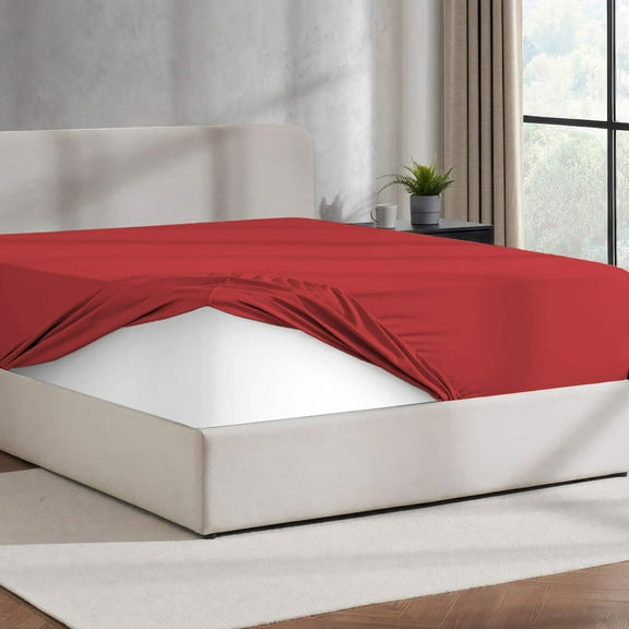 Virtu Twin Fitted sheet only, 1800 Extra deep pocket fitted sheet soft microfiber, Red