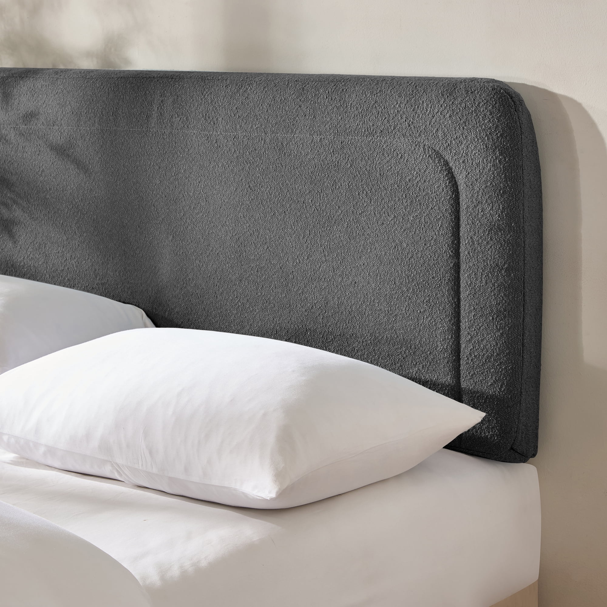 Virtu Twin Headboard No Tools Required Peel and Stick Upholstered Boucle Bed Headboard Only, Gray