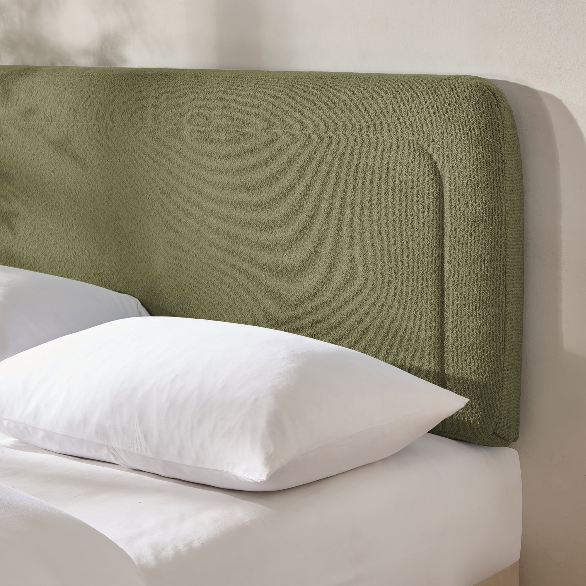 Virtu Twin Headboard No Tools Required Peel and Stick Upholstered Boucle Bed Headboard Only, Olive Green