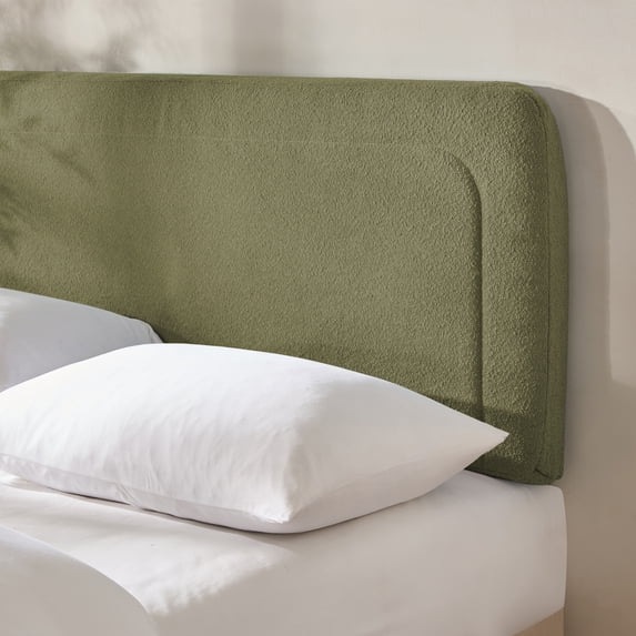 Virtu Twin Headboard No Tools Required Peel and Stick Upholstered Boucle Bed Headboard Only, Olive Green