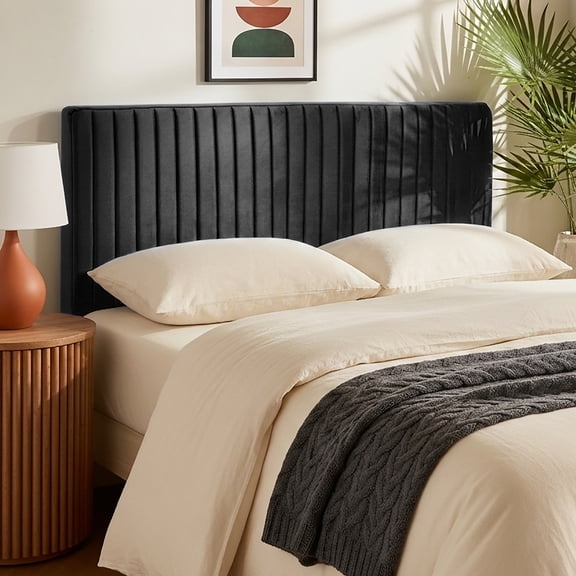 Virtu Twin Headboard No Tools Required Peel and Stick Upholstered Velvet Bed Headboard Only, Black