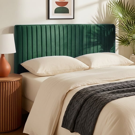 Virtu Twin Headboard No Tools Required Peel and Stick Upholstered Velvet Bed Headboard Only, Green