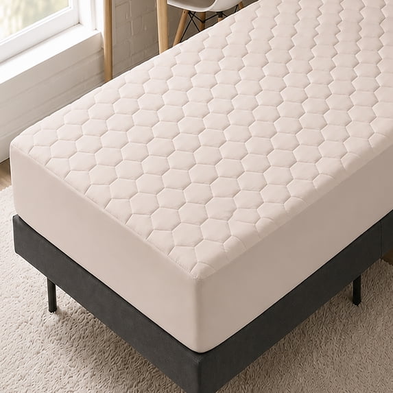 Virtu Twin Size Quilted Fitted Mattress Pad Cover, 100% Waterproof Mattress Protectors, Deep Pocket Fitted Mattress Cover 8" - 21" (39" x 75", Beige Cream)