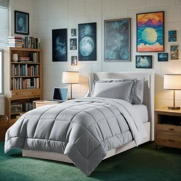 Ravure Twin XL Comforter Set, Bed in a bag, 7 Pc Reversible Bedding Comforter Set with Sheets, Bedding Set, Gray