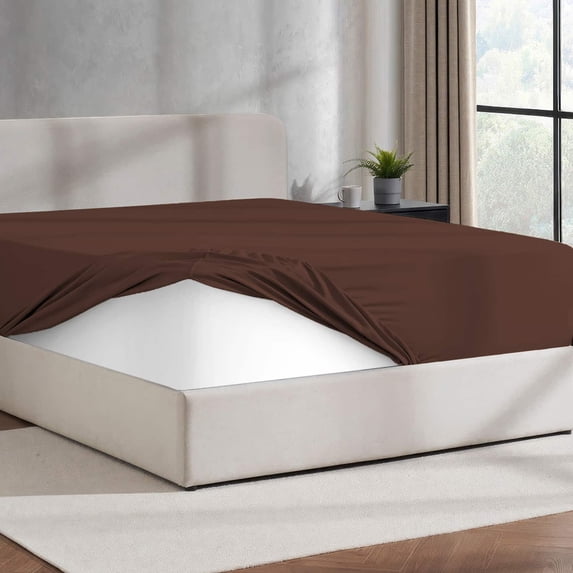 Virtu Twin XL Fitted sheet only, 1800 Extra deep pocket fitted sheet soft microfiber, Brown