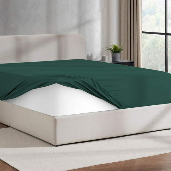 Virtu Twin XL Fitted sheet only, 1800 Extra deep pocket fitted sheet soft microfiber, Forest Green
