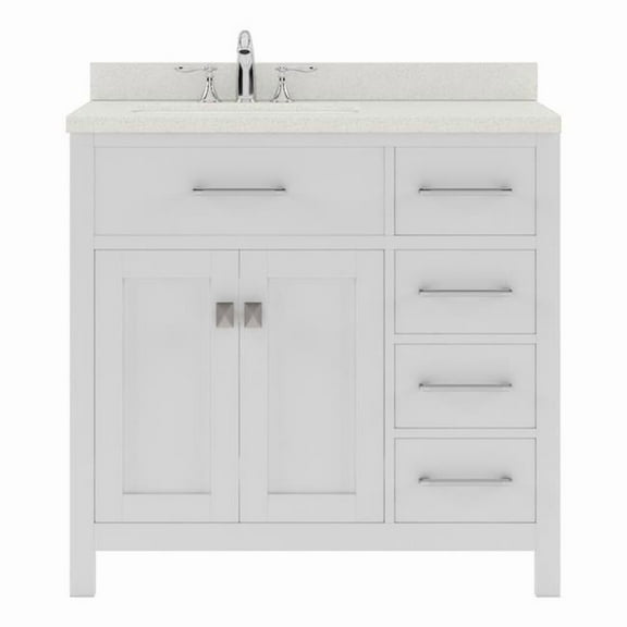 Virtu USA 36 in. Caroline Parkway Single Bath Vanity in White with White Quartz Top & Square Sink