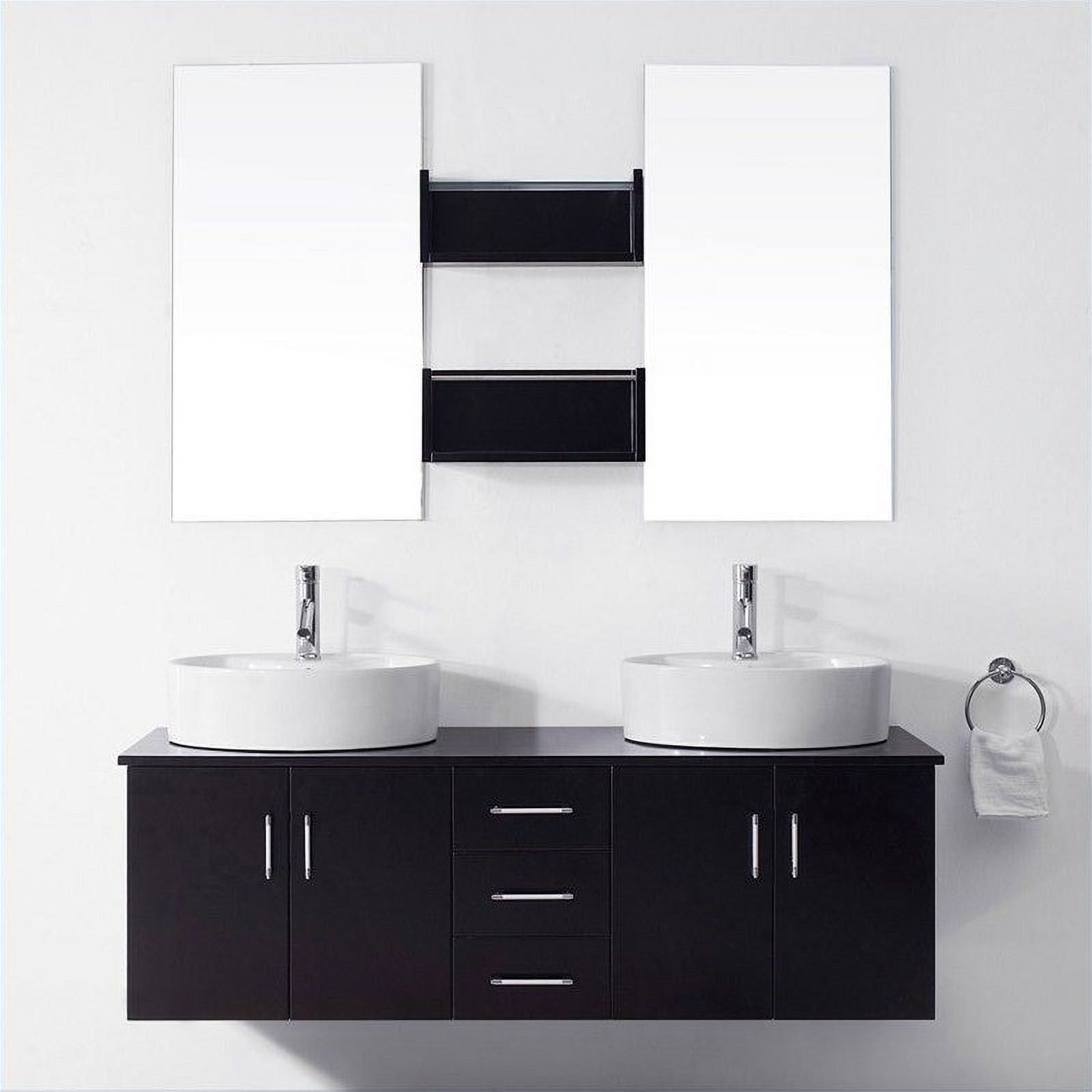 Virtu USA Enya 59" Rubberwood Double Bathroom Vanity Set in