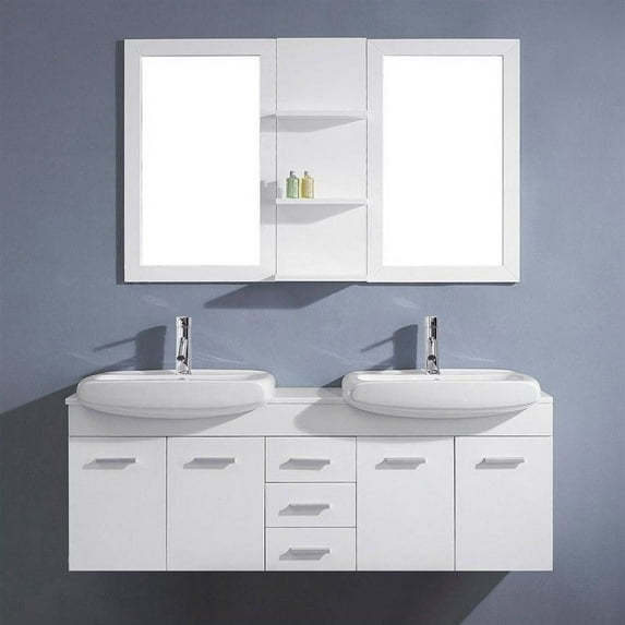Virtu USA Ophelia 59" White Stone Double Bathroom Vanity Cabinet Set in White