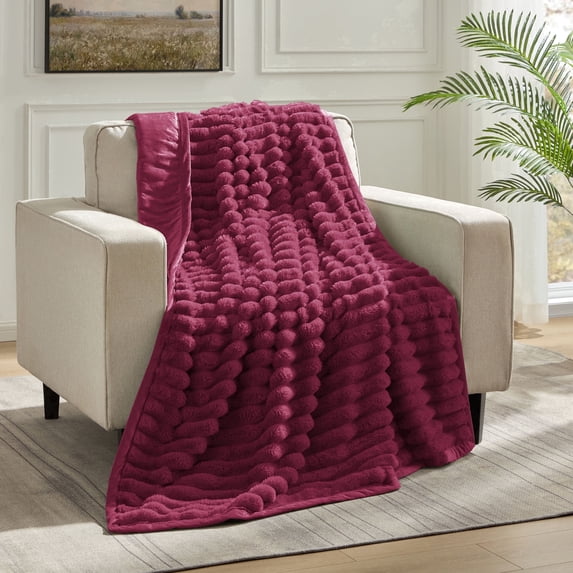 Virtu Ultra Plush Faux Fur Mink Blanket, 82" x 55", Twin/Full Size Blanket, Thick, Warm & Cozy Blankets for Beds, Berry