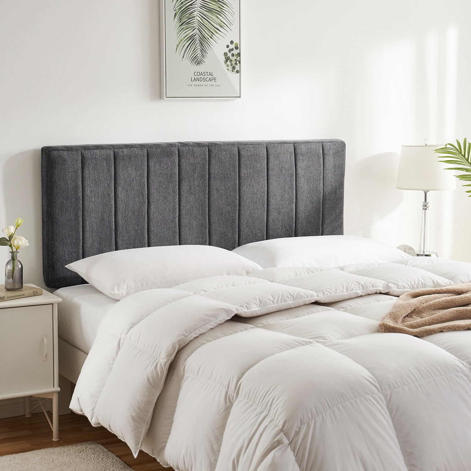 Gray Upholstered King Tufted Wall-Mounted Headboard