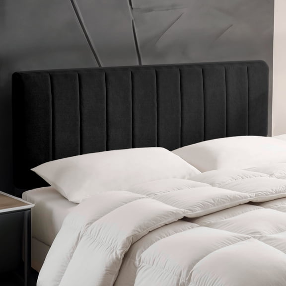 Virtu Upholstered King Headboard No Tools Required Peel and Stick Bed Headboard Only, Black
