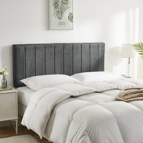 Virtu Upholstered Queen Headboard No Tools Required Peel and Stick Bed Headboard Only, Gray