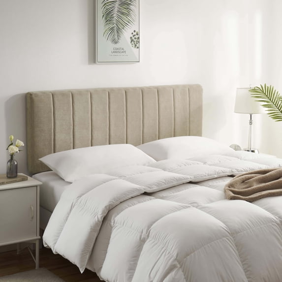 Virtu Upholstered Queen Headboard No Tools Required Peel and Stick Bed Headboard Only, Linen