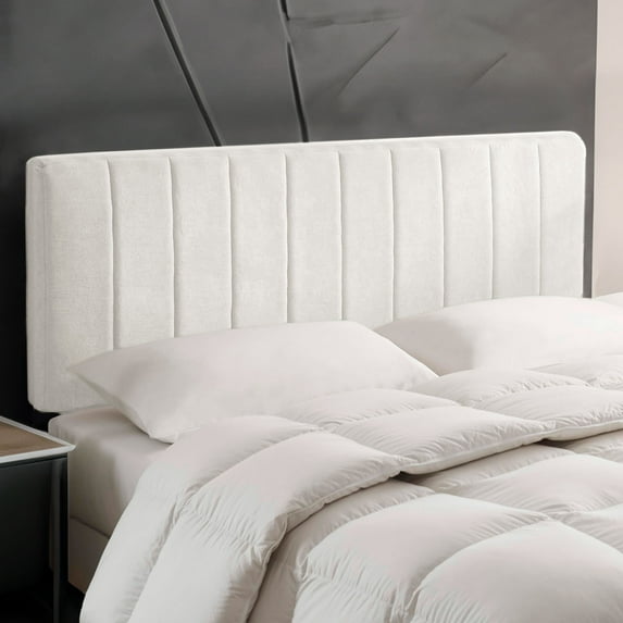 Virtu Upholstered Queen Headboard No Tools Required Peel and Stick Bed Headboard Only, Off White