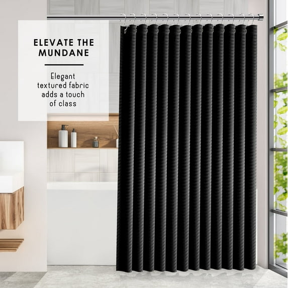 Virtu Waffle Fabric Shower Curtains, 72" X 72" Waterproof Bathroom Shower Curtain Black