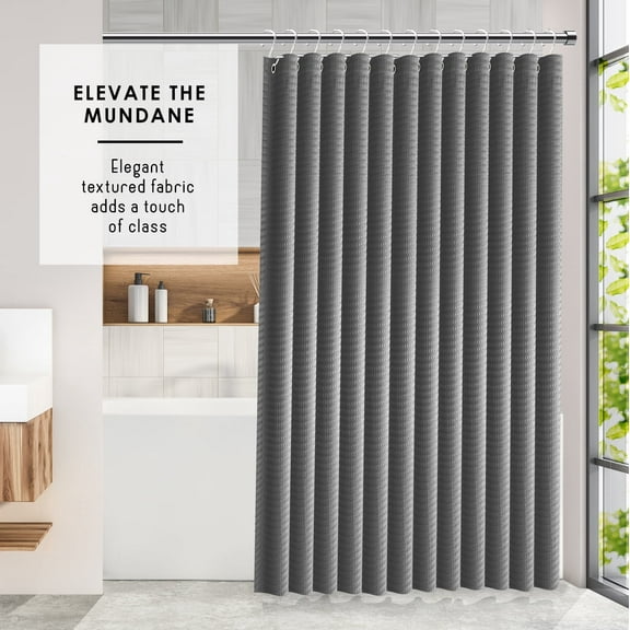 Virtu Waffle Fabric Shower Curtains, 72" X 72" Waterproof Bathroom Shower Curtain Gray