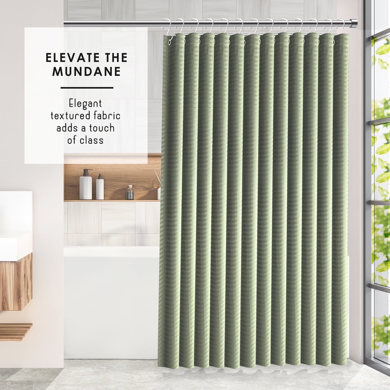 Virtu Waffle Fabric Shower Curtains, 72" X 72" Waterproof Bathroom