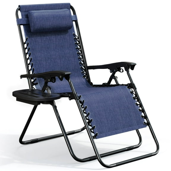 Hearth & Harbor Zero Gravity Chair, Outdoor Lounge Chairs with Cup Holder, Blue