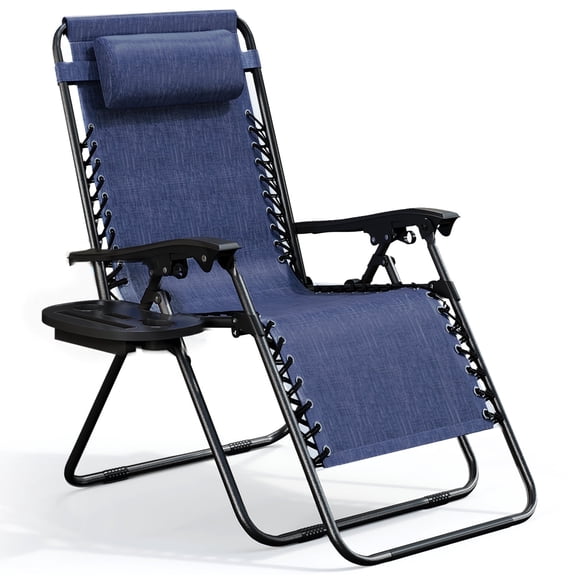 Hearth & Harbor Zero Gravity Chair, Outdoor Lounge Chairs with Cup Holder, Blue