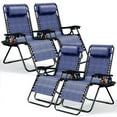 thumbnail image 1 of Hearth & Harbor Zero Gravity Chair Set of 4, Outdoor Lounge Chairs with Cup Holder, Blue, 1 of 9