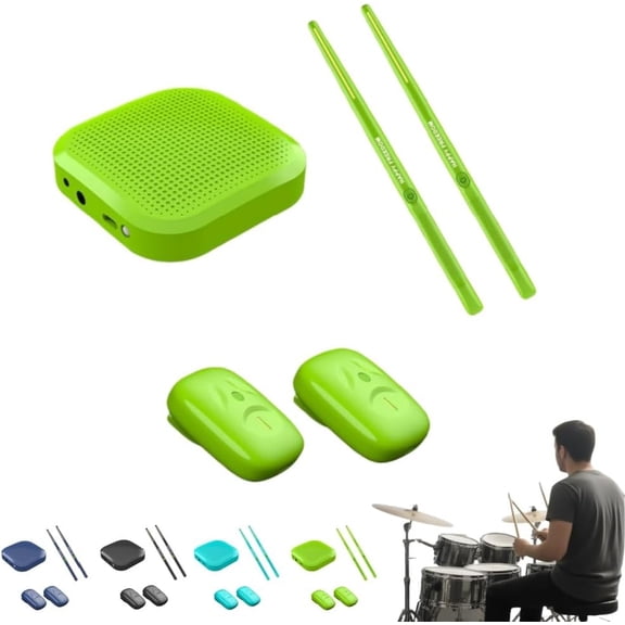 Virtual Air Electronic Drum Kit – 8 Built-in Sounds, Bluetooth, Drumsticks & Foot Pedals, Beginner-Friendly Tabletop Drum Set for Adults(Green)L