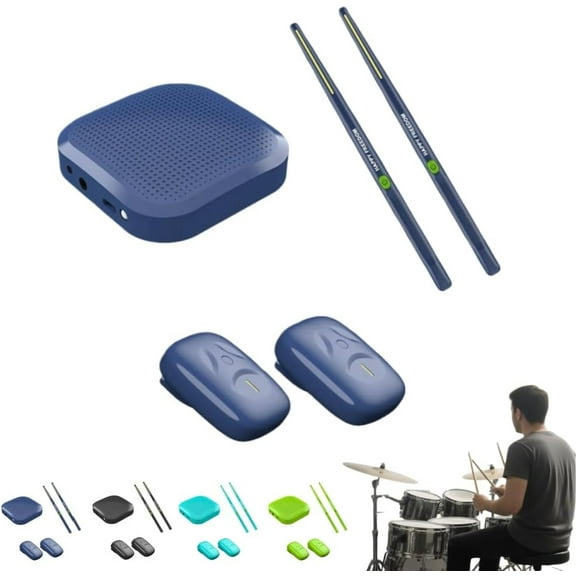 Virtual Air Electronic Drum Kit – 8 Built-in Sounds, Bluetooth, Drumsticks & Foot Pedals, Beginner-Friendly Tabletop Drum Set for Adults(Navy Blue)L