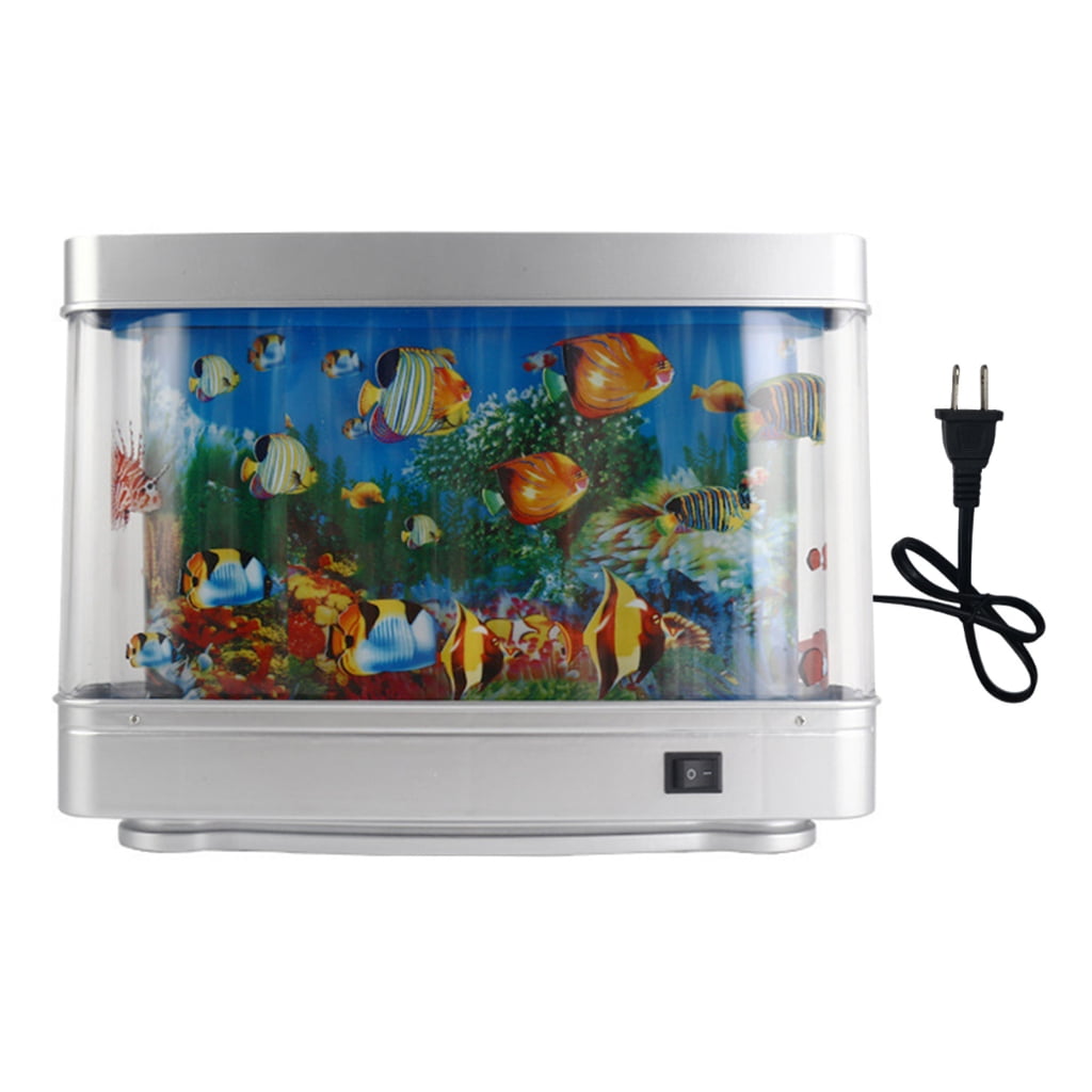 Virtual Aquarium Night Light LED Aquarium Decors Lights Motion Lamp with Moving Fish