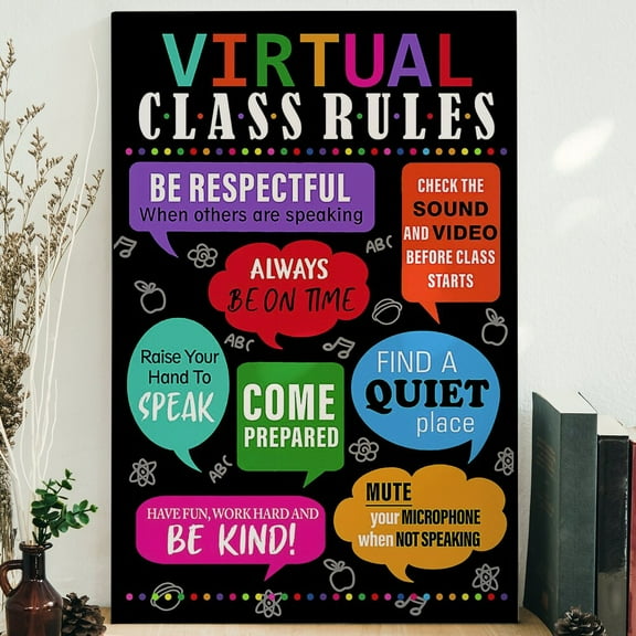 Virtual Class Rules Poster Classroom Rules Poster Back To School Gift Class Rules Poster Classroom Wall Decor Poster