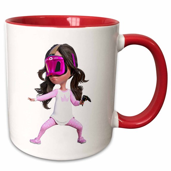 3drose, Virtual Girl Using Interactive Goggles, 11oz Two-tone Red Mug