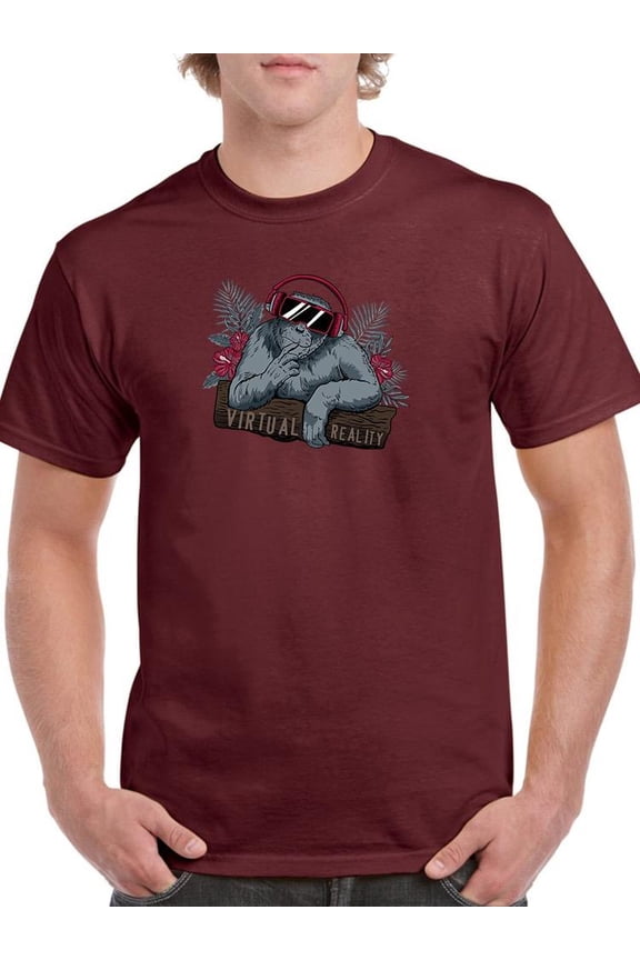 Virtual Reality Funny Monkey T-Shirt Men -Image by Shutterstock, Male Large