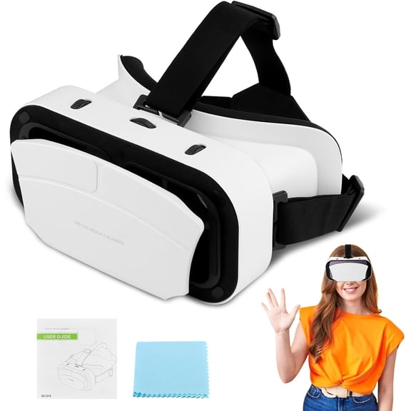 Virtual Reality Goggles, 3D VR Glasses Adjustable VR Virtual Reality Headset with Wide Angle Lens, Universal 3D VR Headset for Kids Adults, HD Goggles for Phone Movies Games
