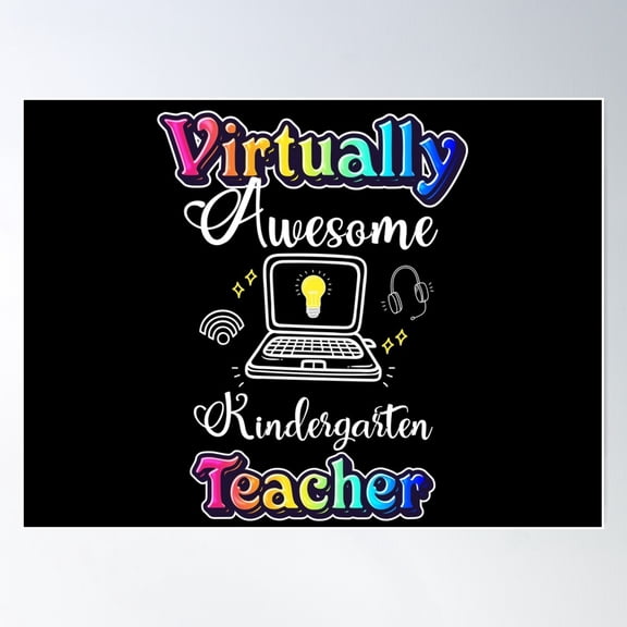 Virtually Awesome Kindergarten Teacher Poster Wall Art, Modern Wall Decor For Living Room Bedroom, 24x36 UNFRAMED