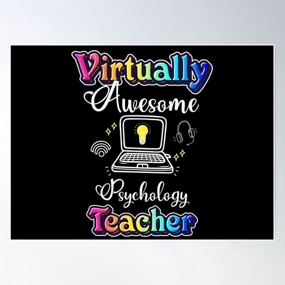 Virtually Awesome Psychology Teacher Poster Wall Art, Modern Wall Decor For Living Room Bedroom, 24x36 UNFRAMED