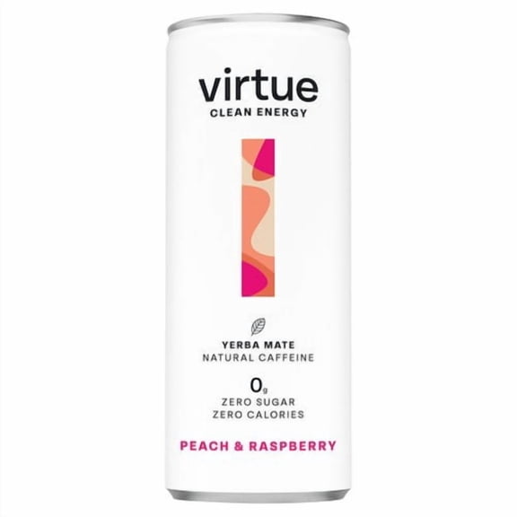 Virtue Yerba Mate Peach & Raspberry Clean Energy 250ml, British Import (Pack of 3)