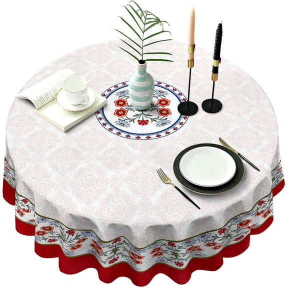 Virtumob Cassatt Garden Spring Tablecloth Rectangle 60 inch Diameter, Floral Classic Decor Vintage Pattern Table Cloth for Kitchen Table, Waterproof, Indoor/Outdoor, Red Oblong/Rectangle