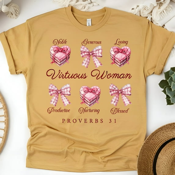Virtuous Woman Proverbs 31 Christian Graphic T-Shirt for Adults, Gold, Size L