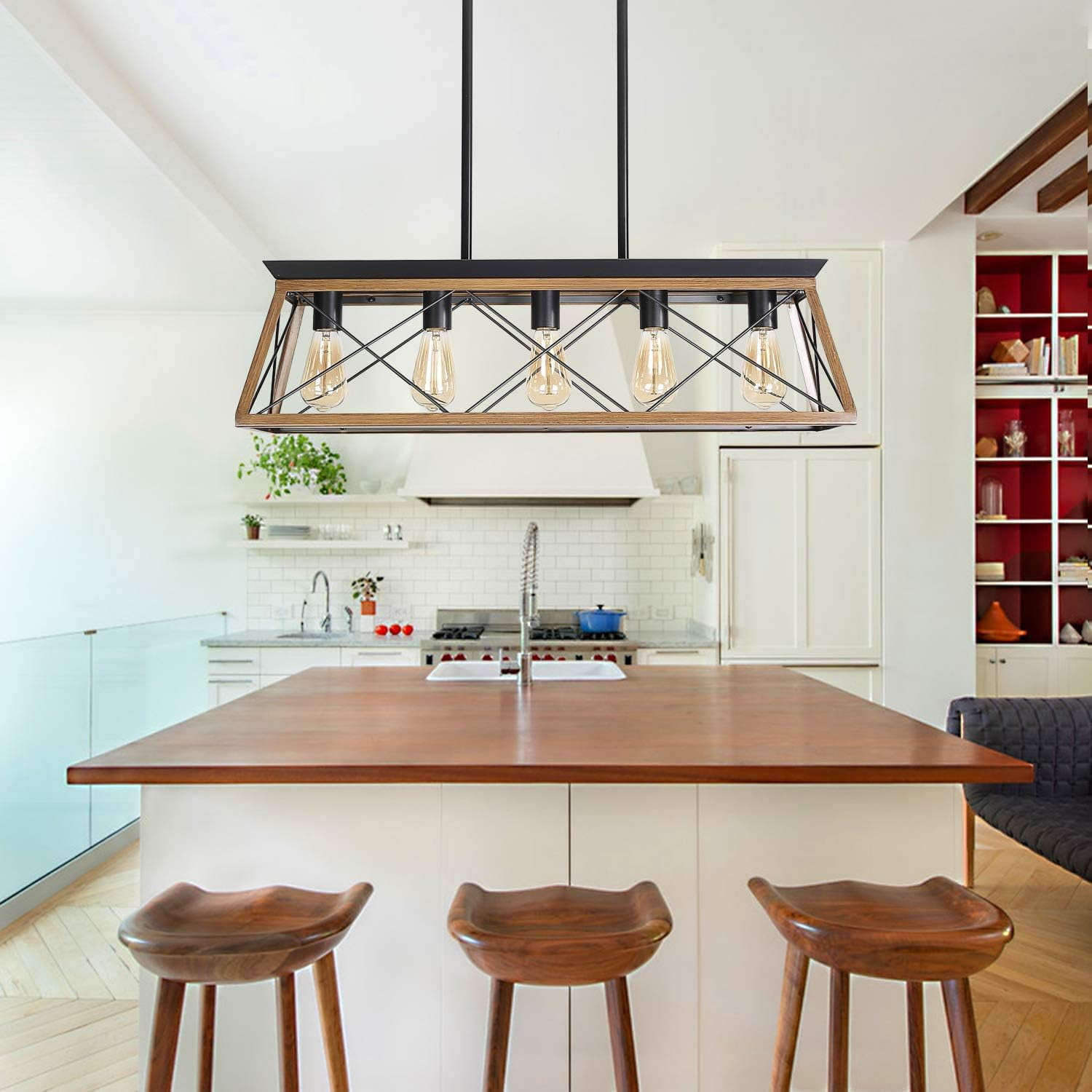 Viruhaka Kitchen Island Lighting,5 Lights Farmhouse Pendant Lights ...